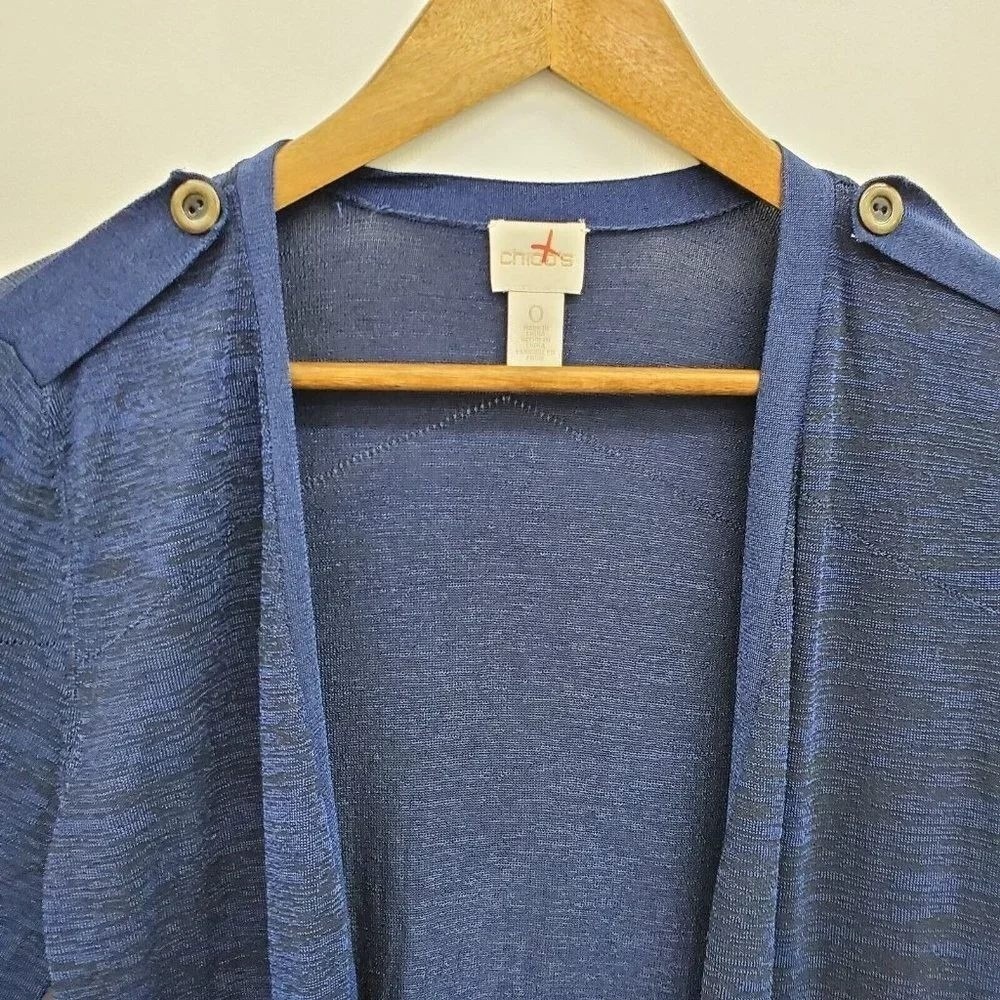 Chicos Womens S Blue Open Front Cardigan Sweater Long Sleeve Pockets - Picture 10 of 13